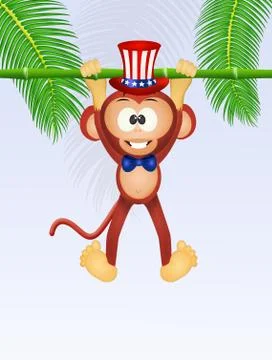 Monkey celebrate Independance day Stock Illustration