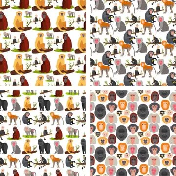 Monkey character animal breads seamless pattern background wild zoo ape イラスト素材