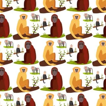 Monkey character animal breads seamless pattern background wild zoo ape Illustrazione stock