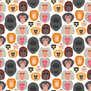 Monkey character animal breads seamless pattern background wild zoo ape イラスト素材