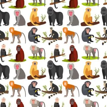 Monkey character animal breads seamless pattern background wild zoo ape イラスト素材