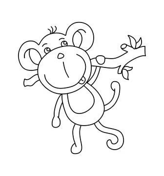 Monkey Character Black and White Vector Illustration Coloring Book for Kids Stock Illustration