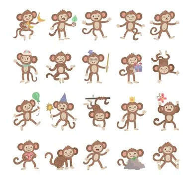 Monkey character set in scandinavian style Stock Illustration