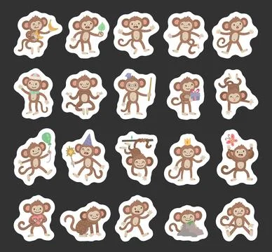 Monkey character set in scandinavian style Stock Illustration