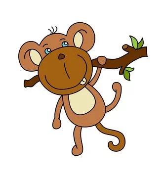 Monkey character Vector color doodle illustration isolated on white Illustrazione stock