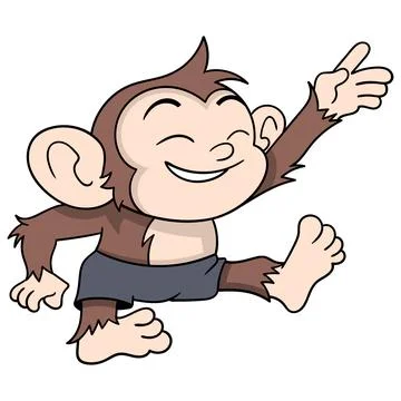 Monkey child having fun jumping up and down smiling Stock Illustration