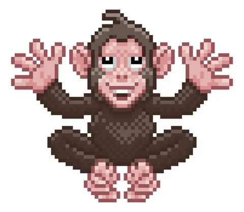 Monkey Chimp Pixel Art Animal Video Game Cartoon Stock Illustration