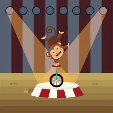 Monkey on circus unicycle. Vector Stock Illustration