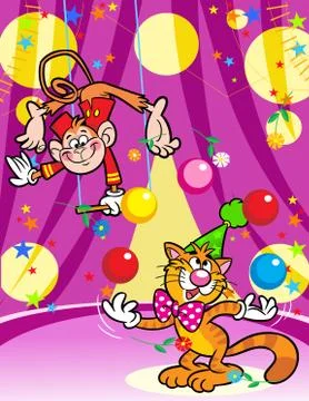 Monkey in a circus, which performs acrobatic Stock Illustration