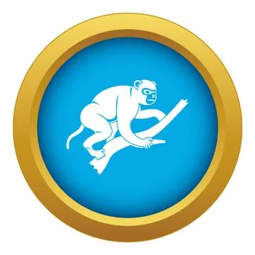 Monkey is climbing up on a tree icon blue isolated Stock Illustration
