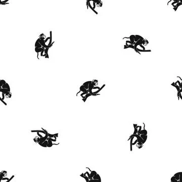 Monkey is climbing up on a tree pattern seamless black Stock Illustration