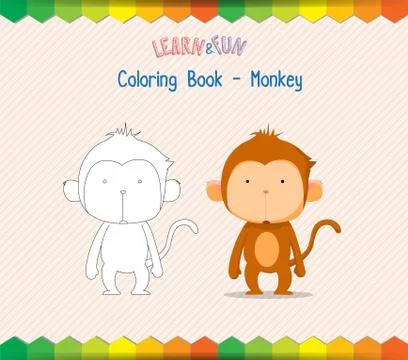 Monkey coloring book educational game Stock Illustration