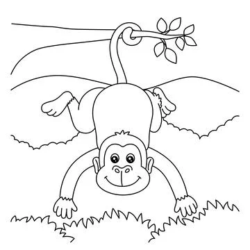 Monkey Coloring Page for Kids Stock Illustration