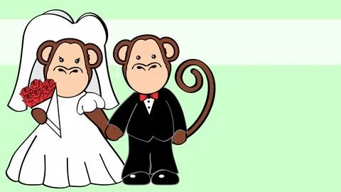 Monkey couple married cartoon background Stock Illustration