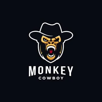 Monkey cowboy mascot logo Vector Stock Illustration