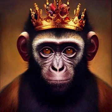Monkey in a crown. A concept on the topic of absurd politics or something else Stock Illustration