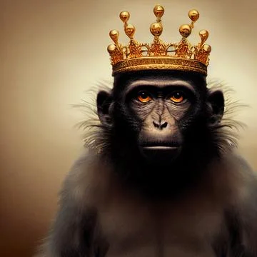 Monkey in a crown. A concept on the topic of absurd politics or something else Stock Illustration