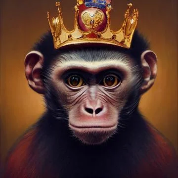 Monkey in a crown. A concept on the topic of absurd politics or something else Stock Illustration