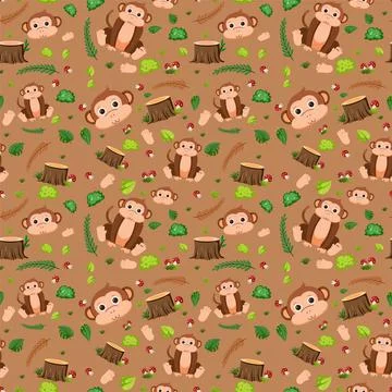 Monkey cute animal seamless pattern Stock Illustration