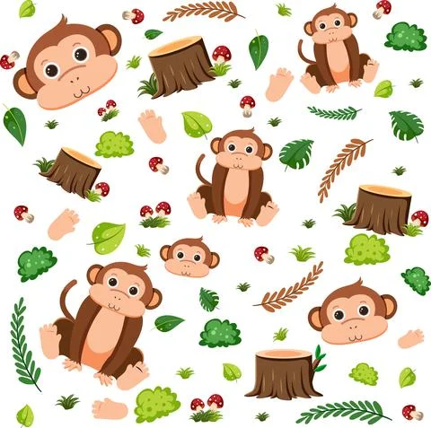 Monkey cute animal seamless pattern Stock Illustration