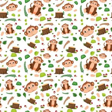 Monkey cute animal seamless pattern Stock Illustration