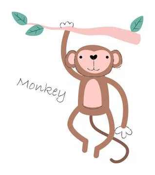 Monkey . Cute animals cartoon characters . Flat shape and line stroke desig.. Stock Illustration