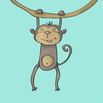 Monkey cute on blue background. Isolated cartoon vector character Stock Illustration