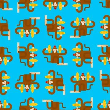 Monkey with cymbals pattern seamless. Musical Circus Monke? background. vecto Stock Illustration