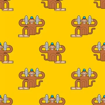 Monkey with cymbals pattern seamless. Musical Circus Monke? background. vecto Stock-Illustration