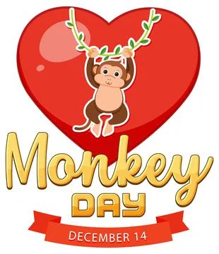 Monkey day text with monkey cartoon character Stock Illustration