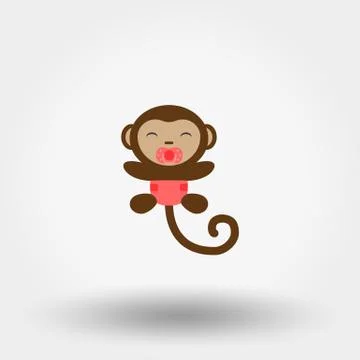 Monkey in a diaper with a pacifier. Icon Stock Illustration