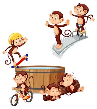 Monkey with different action Stock Illustration