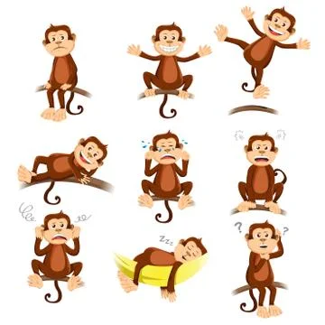 Monkey with different expression Stock Illustration