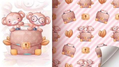 Monkey with diplomat - seamless pattern 스톡 일러스트