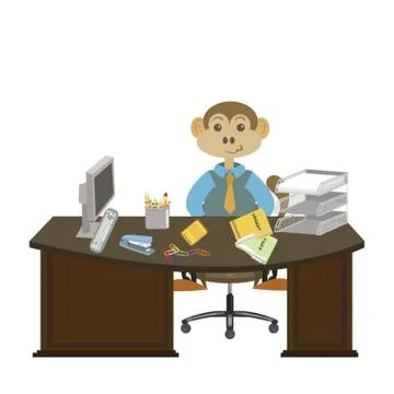 Monkey Doing Work In Office 스톡 일러스트