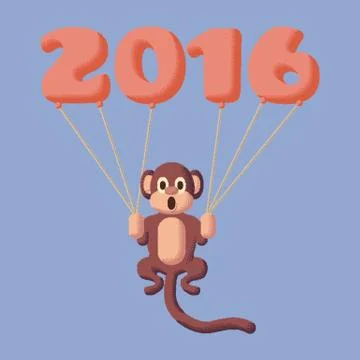 Monkey dotted symbol of 2016 with balloons. Rose Quartz and Serenity colors Stock Illustration