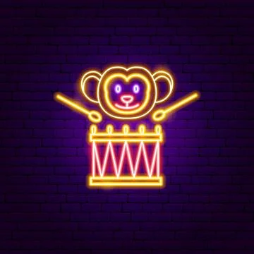 Monkey Drum Neon Sign Stock Illustration