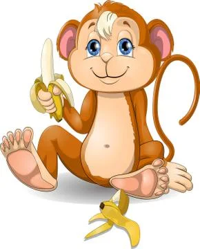 Monkey eats banana Stock Illustration