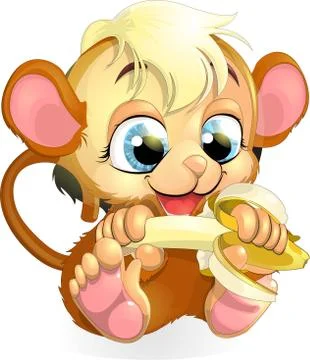 Monkey eats banana Stock Illustration