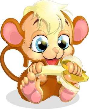 Monkey eats banana Stock Illustration