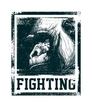 Monkey Face With Fighting Inscription Stock Illustration