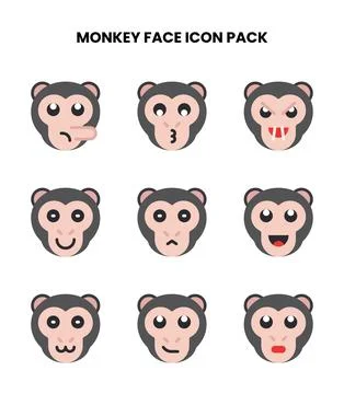 Monkey Face Flat Collection Icons Pack Stock Illustration