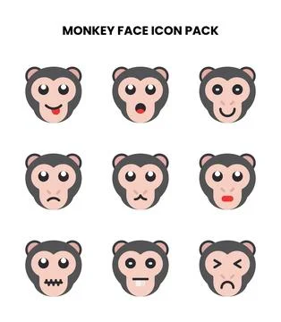 Monkey Face Flat Design Icons Pack Illustration