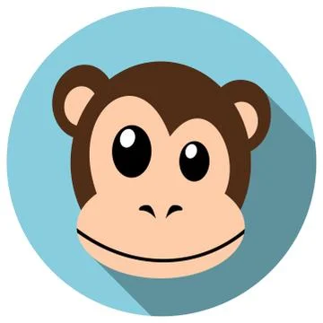 Monkey Face in Flat design with Long Shadow Stock Illustration