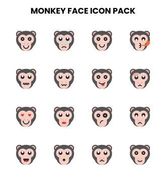 Monkey Face Flat Graphics Icons Pack Illustrazione stock