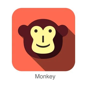 Monkey face flat icon design. Animal icons series. Stock-Illustration