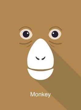 Monkey face flat icon design. Animal icons series, vector illustration Stock Illustration