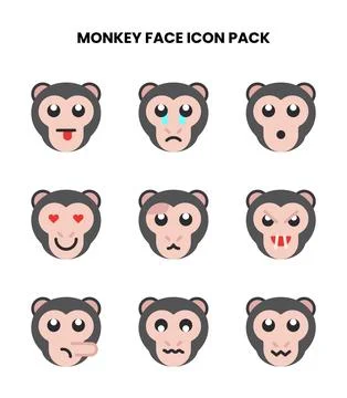 Monkey Face Flat Set Icons Pack Stock Illustration