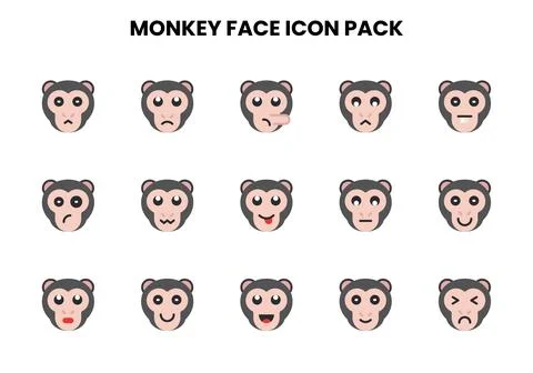 Monkey Face Flat Set Icons Pack 스톡 일러스트