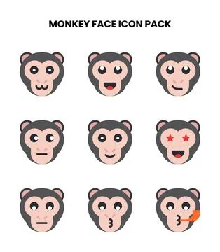 Monkey Face Flat Vector Icons Pack Illustration